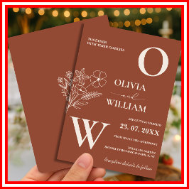 Boho Burnt Orange Terracotta Rustic Bröllop Inbjudningar