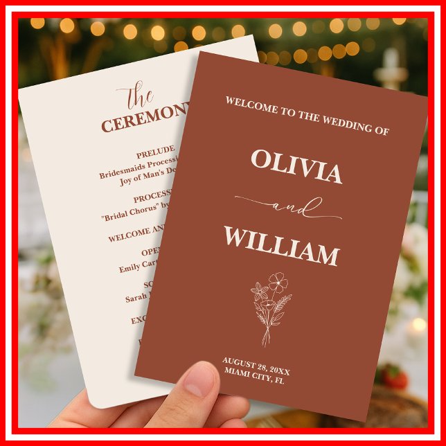 Boho Burnt Orange Terracotta Rustic Bröllop Program (Skapare uppladdad)