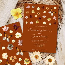 Boho Burnt Orange Wildblombröllopsinbjudan Inbjudningar