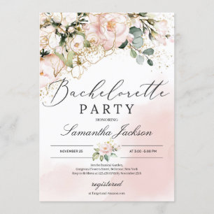 Boho bush rosa blommigt guld blommor bachelorette inbjudningar