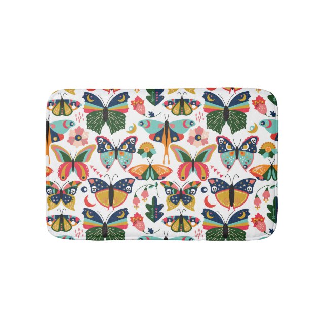 Boho Butterflies: Sömlös Tapet Mönster. Badrumsmatta (Framsidan)