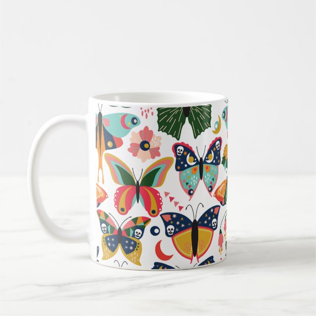 Boho Butterflies: Sömlös Tapet Mönster. Kaffemugg (Vänster)