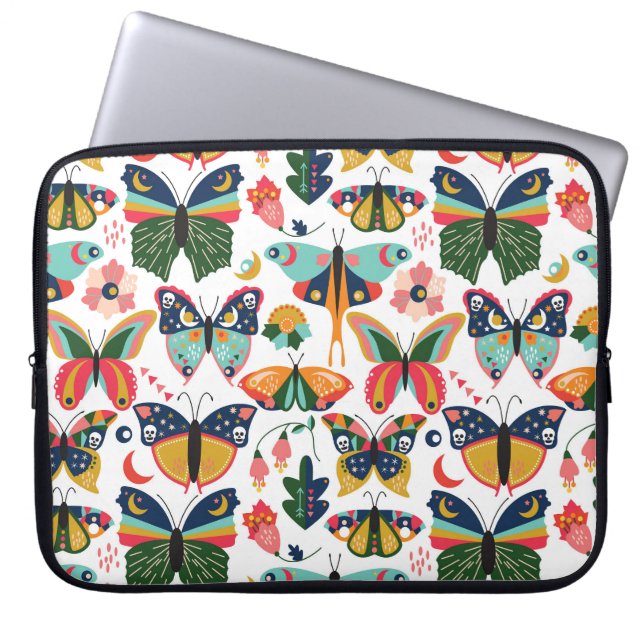 Boho Butterflies: Sömlös Tapet Mönster. Laptop Fodral (Framsidan)