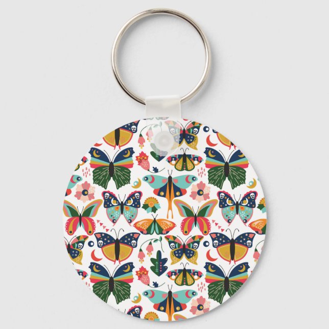 Boho Butterflies: Sömlös Tapet Mönster. Nyckelring (Framsida)