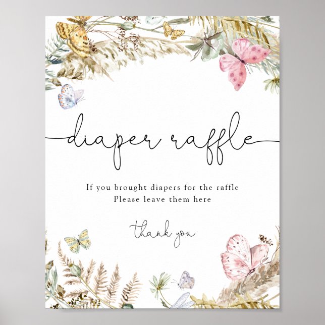Boho Butterflies Spädbarn Diaper Raffle Sign Poster (Framsidan)