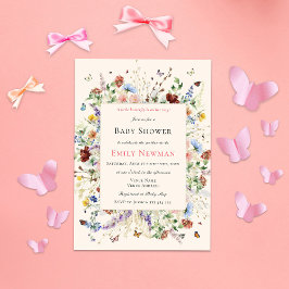 Boho Butterflies & Wildblomma Baby Shower Inbjudningar