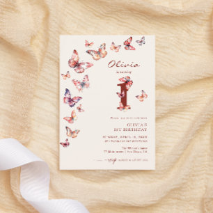 Boho Butterfly 1-årsfest Inbjudningar