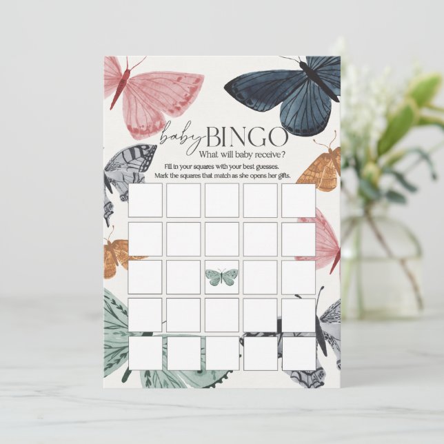Boho Butterfly Baby Shower Baby Bingo Game Inbjudningar (Stående Fram)