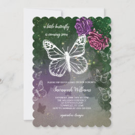 Boho Butterfly Baby Shower Blommigt Rosa Lila  Inbjudningar