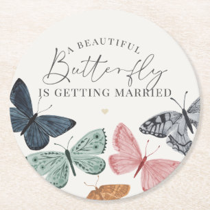 Boho Butterfly Baby Shower Coaster Underlägg Papper Rund