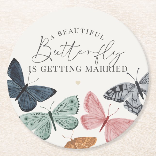 Boho Butterfly Baby Shower Coaster Underlägg Papper Rund (Framsidan)
