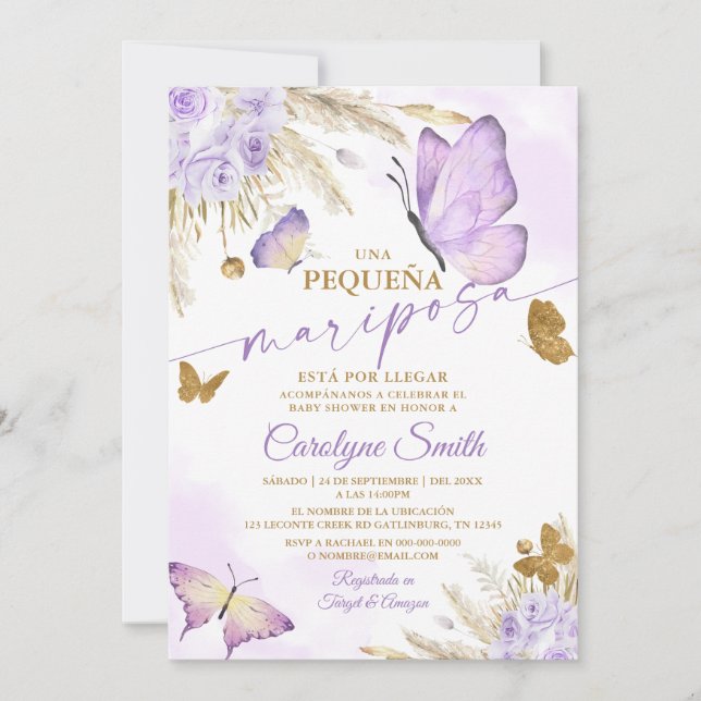 Boho Butterfly Baby Shower i spanska inbjudningar (Framsida)