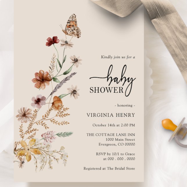 Boho Butterfly Baby Shower Inbjudan (Boho Butterfly Baby Shower Invitation
)