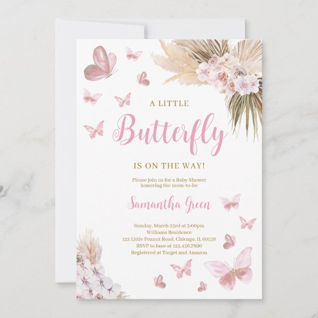 Boho Butterfly Baby Shower Inbjudningar (Framsida)
