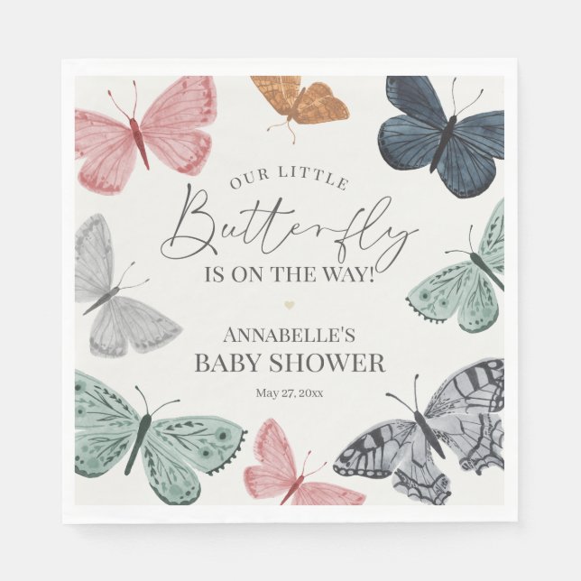 Boho Butterfly Baby Shower Napkin Pappersservett (Framsidan)