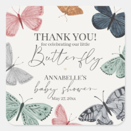 Boho Butterfly Baby Shower Party Dessert Favor Fyrkantigt Klistermärke