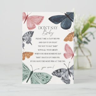 Boho Butterfly Baby Shower säger inte Baby Game Inbjudningar
