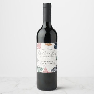 Boho Butterfly Baby Shower Vin-etikett Vinflaska Etikett