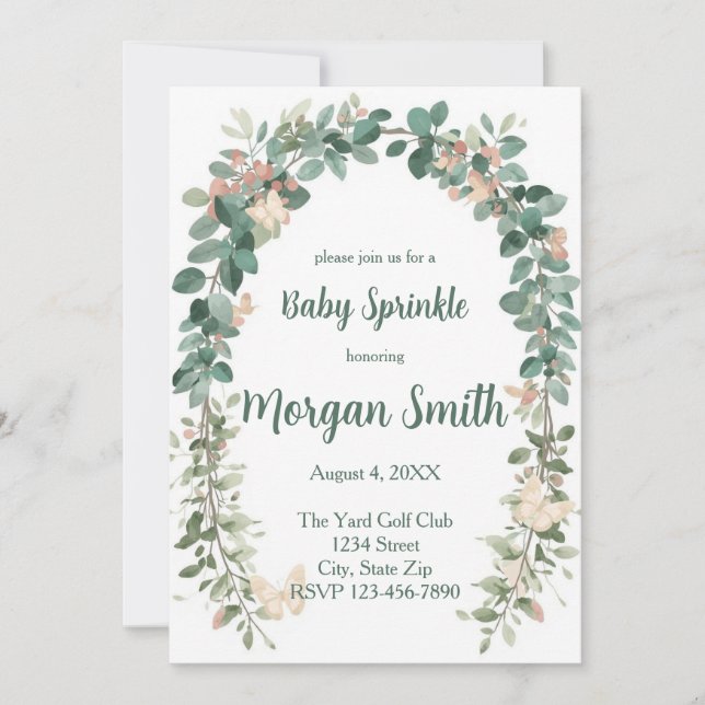 Boho Butterfly Baby Sprinkle Invitation Sage Green Inbjudningar (Framsida)