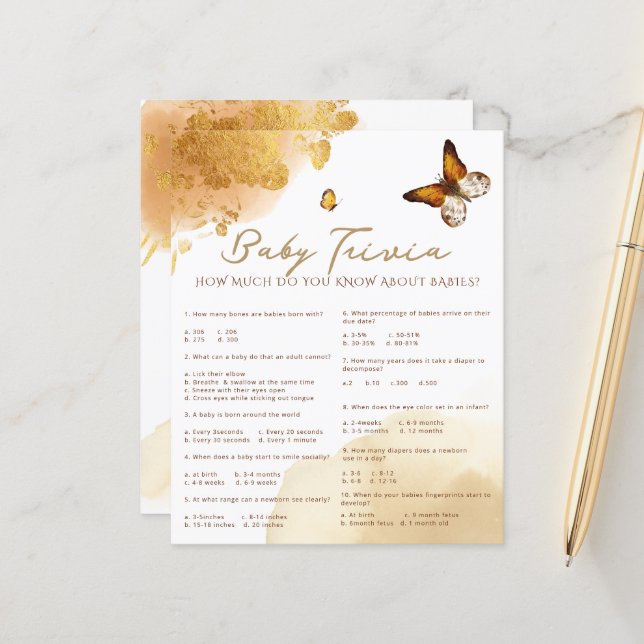 Boho Butterfly Baby Trivia Baby Shower-spel (Fram/Back In Situ)