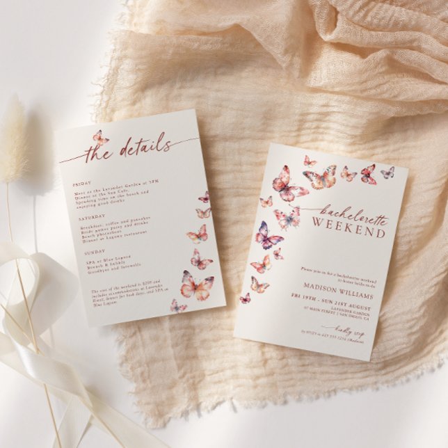 Boho Butterfly Bachelorette Helg Itinerary Inbjudningar (Skapare uppladdad)