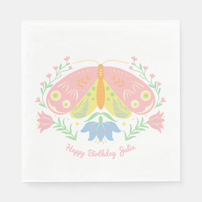 Boho Butterfly Birthday Pappersservett (Framsidan)