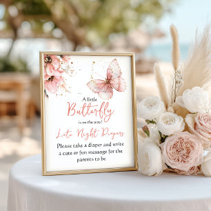 Boho Butterfly Blommig Rosa Flick Baby Shower Spel Poster