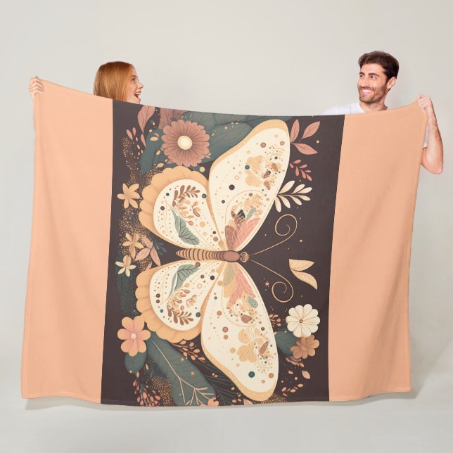 Boho Butterfly Blommigt Fleece Blanket (På plats)