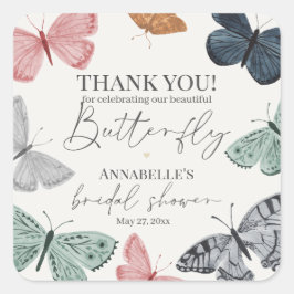 Boho Butterfly Bröllopsfest Dessert Favor Fyrkantigt Klistermärke