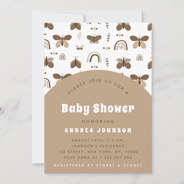 Boho Butterfly Earthy Rainbow Neutralt Baby Shower Inbjudningar (Framsida)