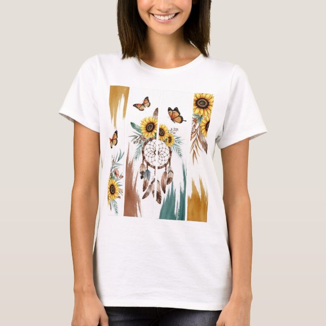 Boho Butterfly Feather Dreamcatcher T-Shirt | Rust (Framsida)
