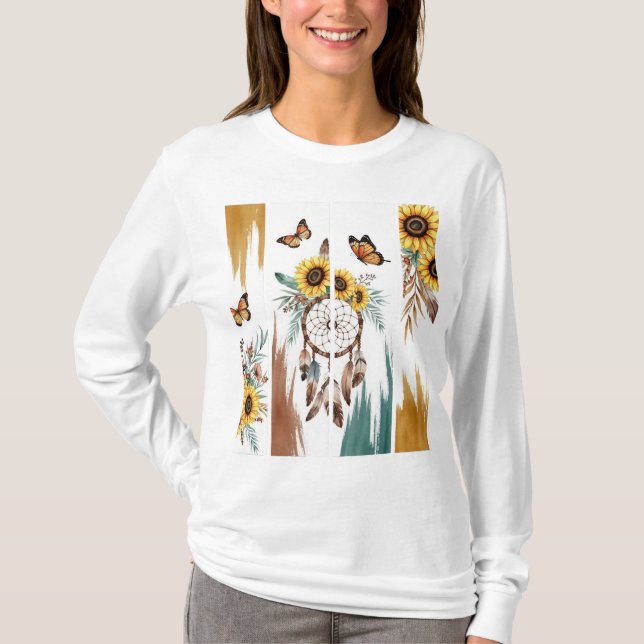 Boho Butterfly Feather Dreamcatcher T-Shirt | Rust (Framsida)
