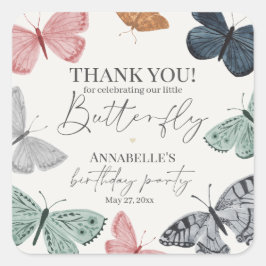 Boho Butterfly Födelsedagsfest Dessert Favor Fyrkantigt Klistermärke