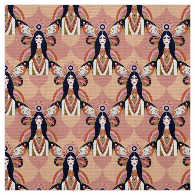 Boho Butterfly Goddess Retro Earth Tones Tyg (Provkarta)