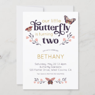 Boho Butterfly inbjuden till andra födelsedagen Inbjudningar