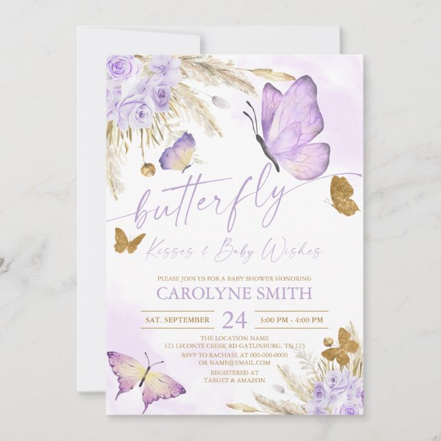 Boho Butterfly Kisses Baby Shower-inbjudan Inbjudningar (Framsida)