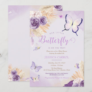 Boho Butterfly Lavender Lila Blommigt Baby Shower Inbjudningar