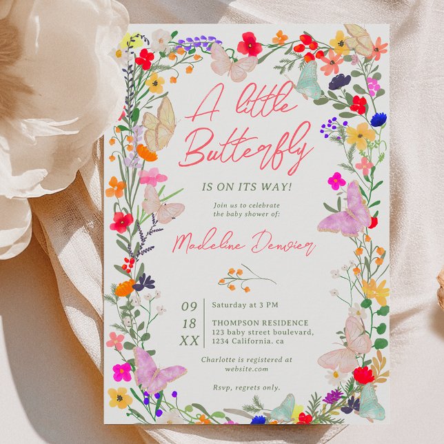 Boho butterfly meadow wildblomsterdusch inbjudningar (Boho butterfly meadow wildflower baby shower invitation)