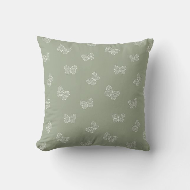 Boho Butterfly Modern Babyflicka Neutral Ljusgrön Kudde (Framsida)
