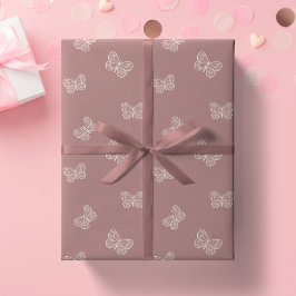 Boho Butterfly Modern Babyflicka Neutral Mauve Presentpapper