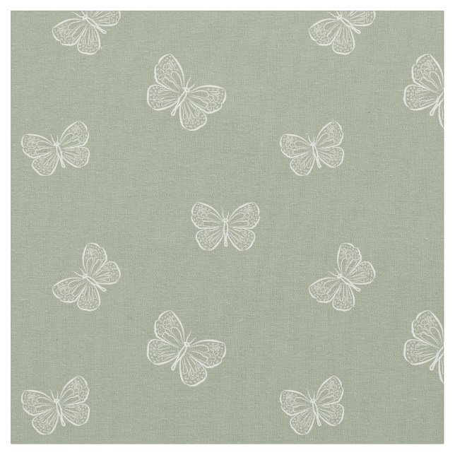 Boho Butterfly Modern Girly Spring Animal Sage Tyg (Närbild)