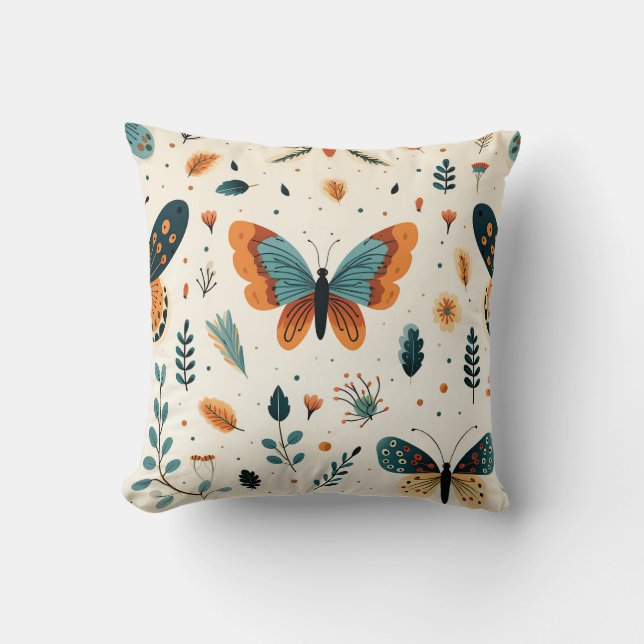 Boho Butterfly och Botanical Meadow Kudde (Framsida)