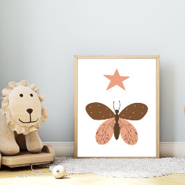 Boho Butterfly och Star Nursery Room Print Poster