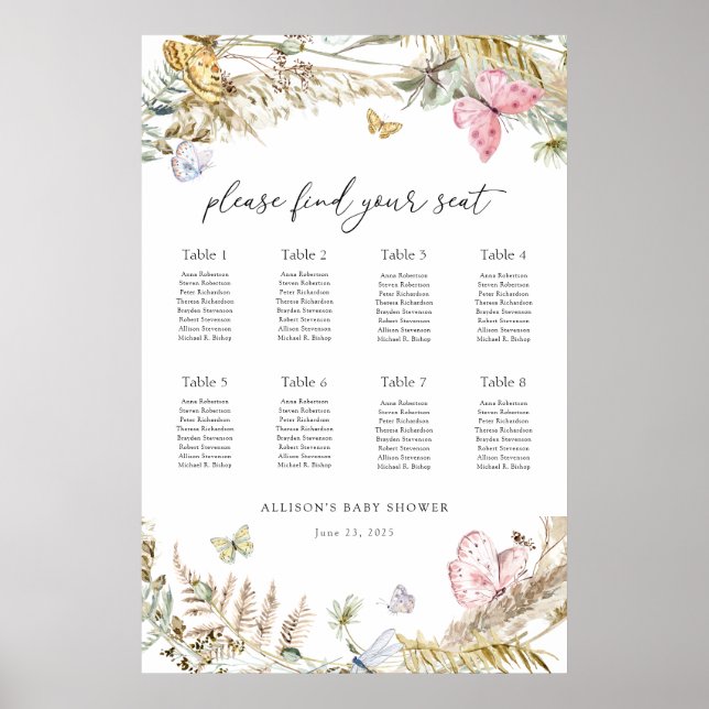 Boho Butterfly på sätesschemat i Baby Poster (Framsidan)