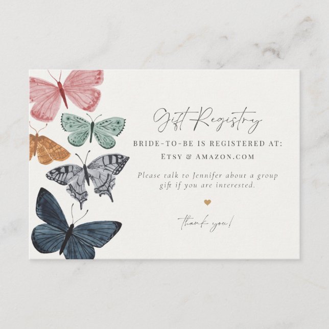 Boho Butterfly Presentregistrerings inbjudan inläg (Framsida)