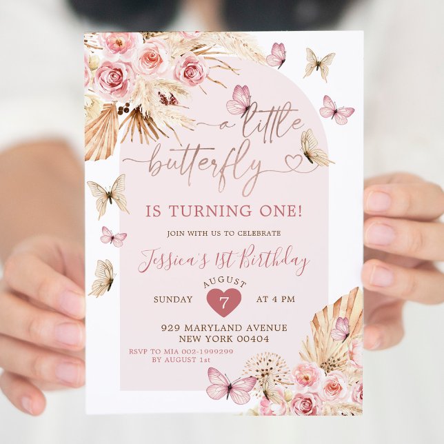 Boho Butterfly Rosa Arch Blommigt Birthday Inbjudningar (Skapare uppladdad)