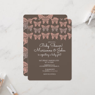 Boho Butterfly Rosa och Brun Bebis Bebis Shower Inbjudningar