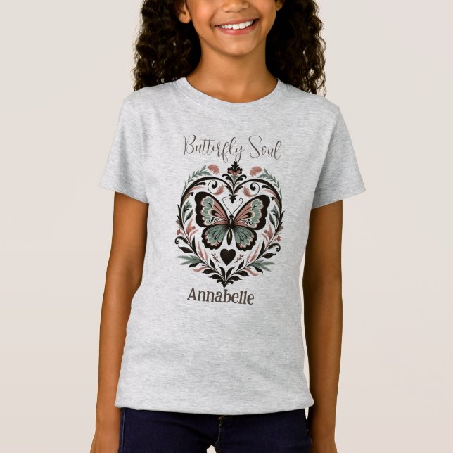 Boho Butterfly Soul Grått T-Shirt (Framsida)