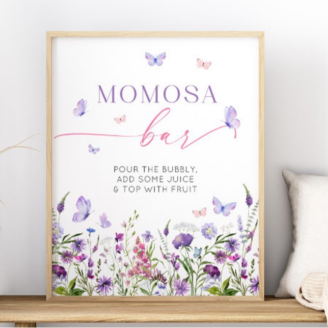 Boho Butterfly WildblomBaby Shower Momosa Pub Poster (Boho Butterfly Wildflower Baby Shower Momosa Bar Poster)