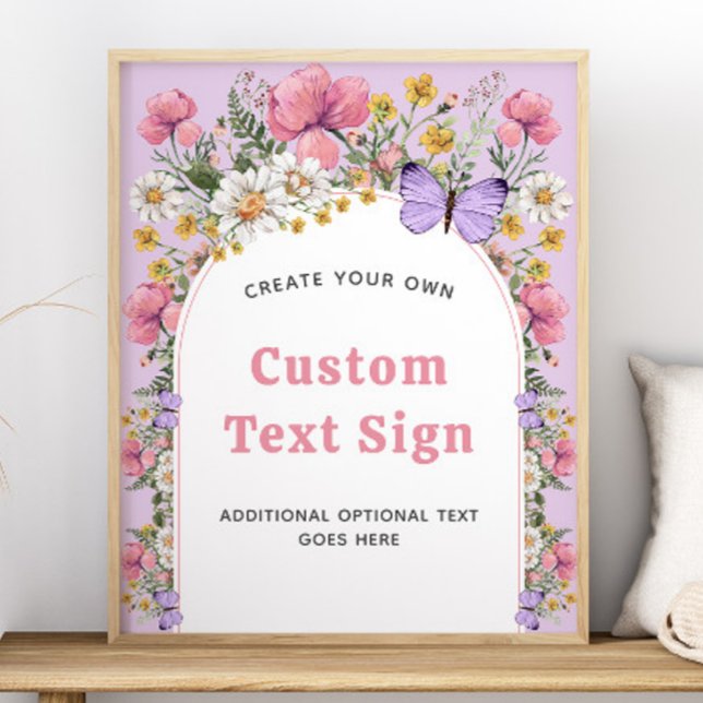 Boho Butterfly Wildblomdag 16 x 20-tecken Poster (Boho Butterfly Wildflower Birthday 16x20 Sign)